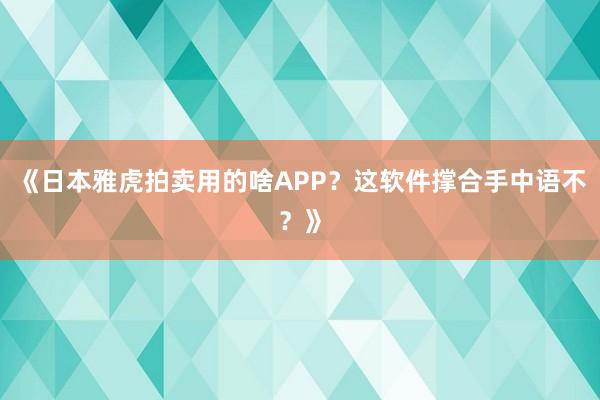 《日本雅虎拍卖用的啥APP？这软件撑合手中语不？》